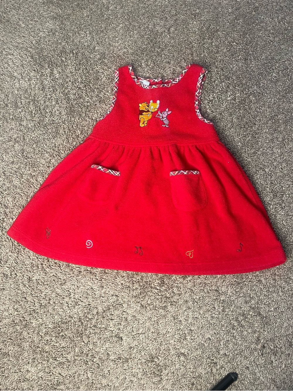 1990s Disney Winnie the Pooh Red Sleeveless Girls' Dress 4/5